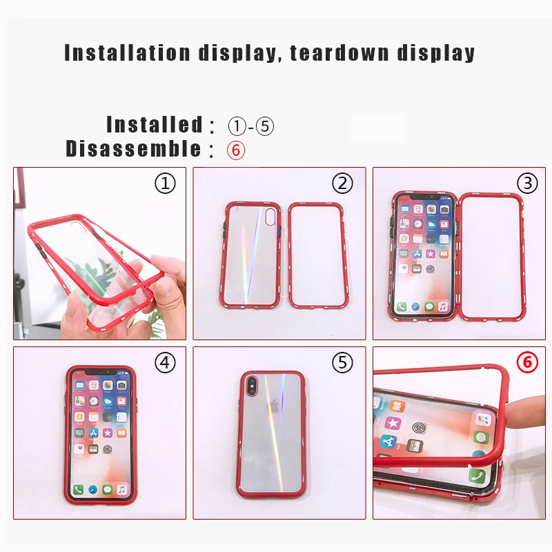 Metal Magnetic Phone Case for IPhone X 7 XR XS MAX Tempered Glass Back Magnet Cover 6 6S 8 Plus |