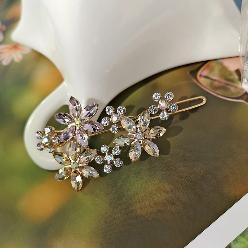 Инс Стиль Женская одежда для волос Блестящие кристаллы цветок заколки женская и