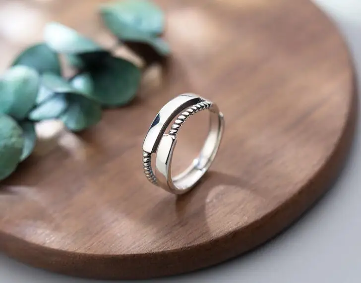 Authentic REAL. 925 Sterling Silver Double Rows Twisted Roped Braid &ampGeometric Lucky Bar wider Rings GTLJ1555 | Украшения и