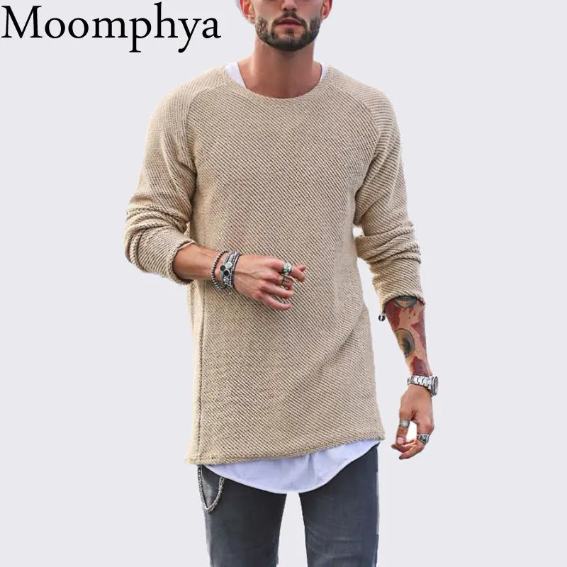 Moomphya Crew Neck Mens Slim Fit Pullover Long Sleeve O Knitted Sweater Tops Solid color hip hop streetwear men sweater | Мужская одежда