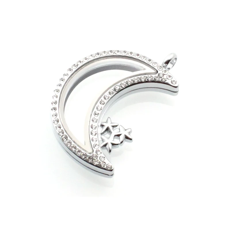 Кулон в виде медальона серебряного цвета с магнитным стеклом кристальная Луна со