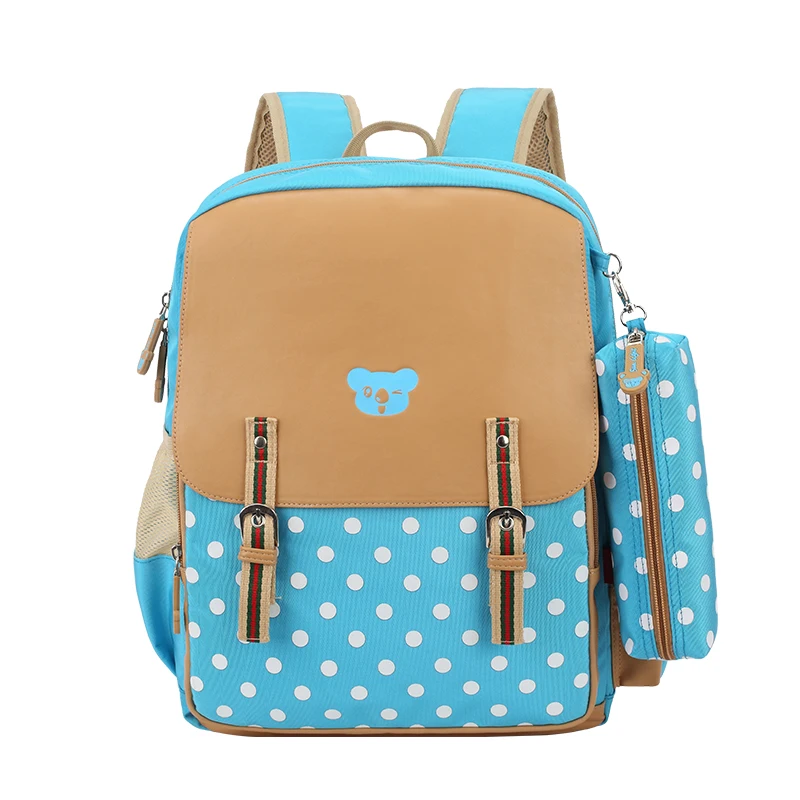 Темно-синяя сумка в горошек школьные ранцы для девочек Детский рюкзак Корейском