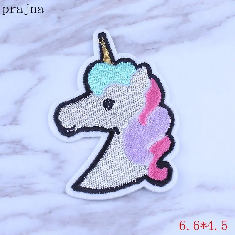Prajna, с единорогом музыка кошка нашивка-лист железа на аппликация в мультяшном стиле; модные Вышитые милые патчи для одежды наклейки джинсовая куртка - Цвет: Безникелевый белый