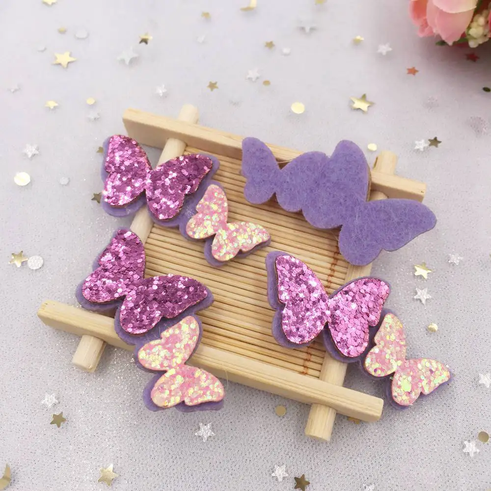 Purple Новинка, 10 шт., фетровая ткань, блестки, двухслойные, Блестящая бабочка, Аппликации, свадебные, сделай сам, для шитья, лоскуты, ремесло, бант для волос, аксессуары A23 - Цвет: Purple
