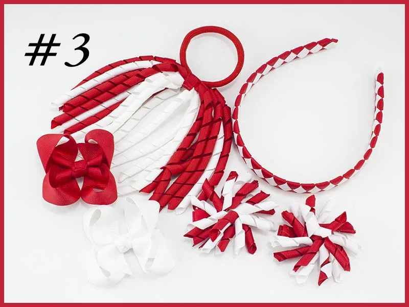 6pcs/set girl hair hoop accessories korker Ponytail streamers woven headbands ties bows clips curly ribbon corker PD026 | Детская одежда