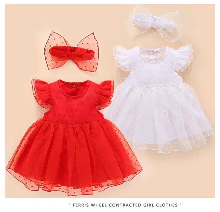 summer newborn baby dress princess style red white cotton lace baby dress wedding baptism baby clothes for baby birthday party