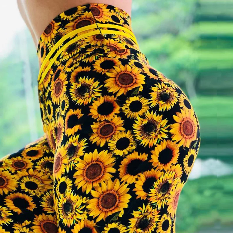 

2019Arrival fitness leggings Women sunflower print Push Up Elastic Workout Adventure Time Leggings High Waist Bodybuilding Pants