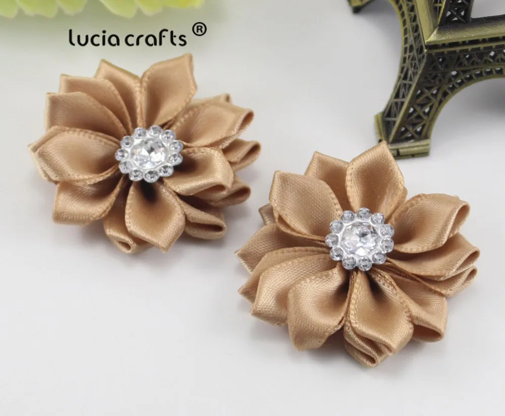 Khaki 2pcs 2шт/6 шт 3,5 см разные цвета атласная лента ткань цветок Стразы ручной работы украшения Аппликации Аксессуары CB0311 - Цвет: Khaki 2pcs