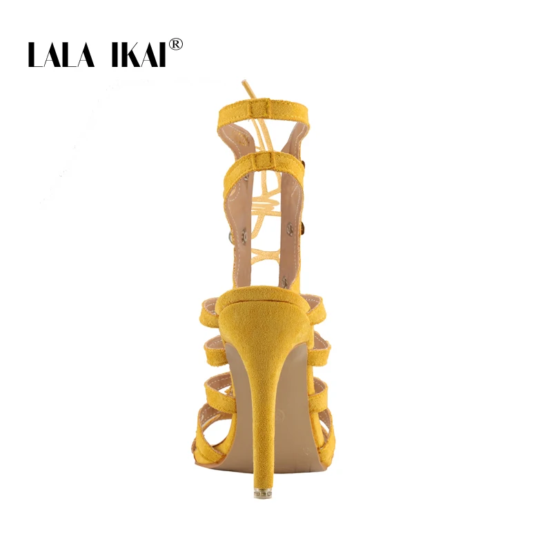 Женские босоножки с вырезами LALA IKAI летние туфли на высоком каблуке шнуровке