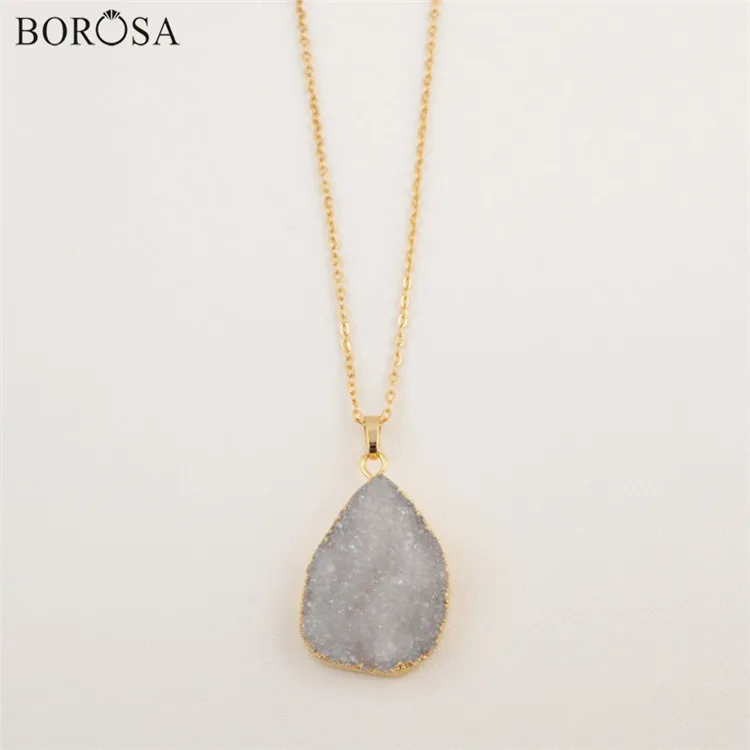 with 18inch chain BOROSA/Повседневная Золотая цветная слеза, смешанные цвета, Серебряное титановое ожерелье с подвеской Druzy, Прямая поставка - Окраска металла: with 18inch chain