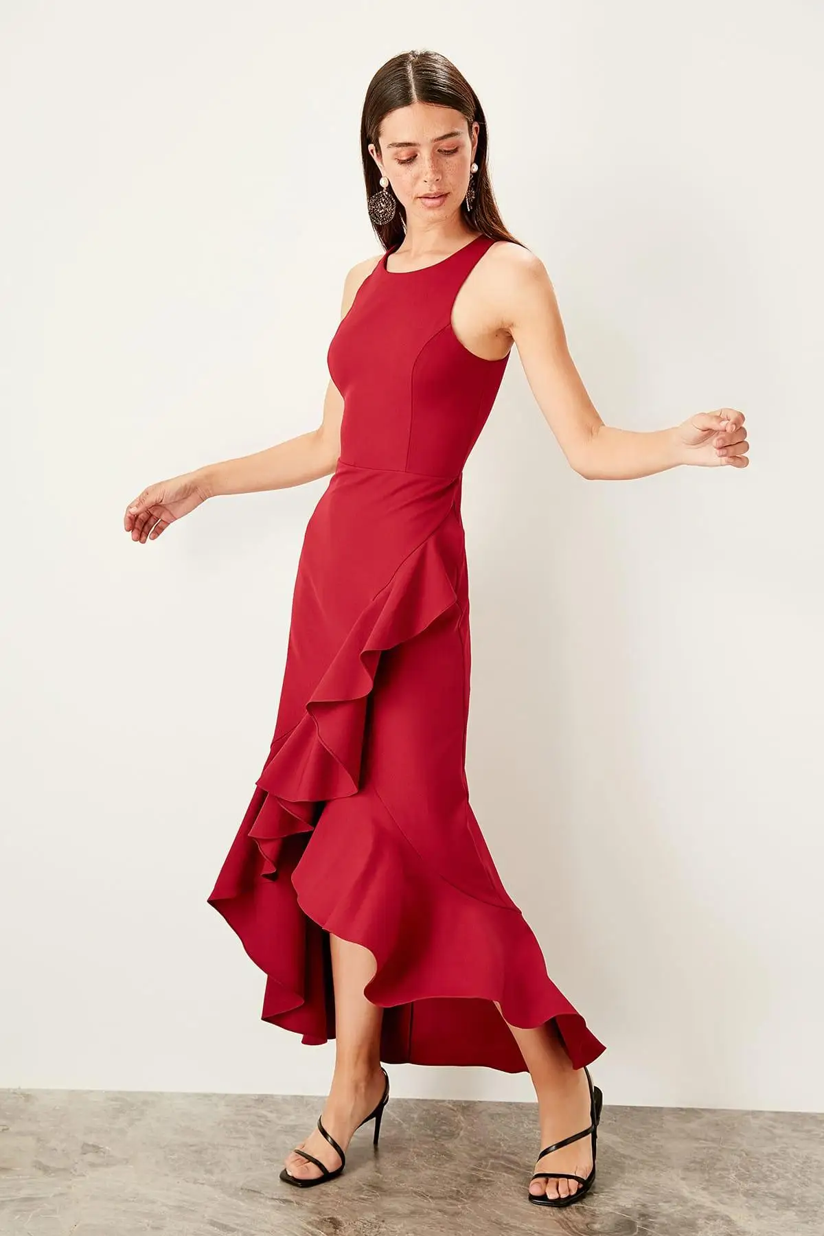 Платье с маховиком Trendyol Mürdüm TPRSS19BK0029|Женские платья| |