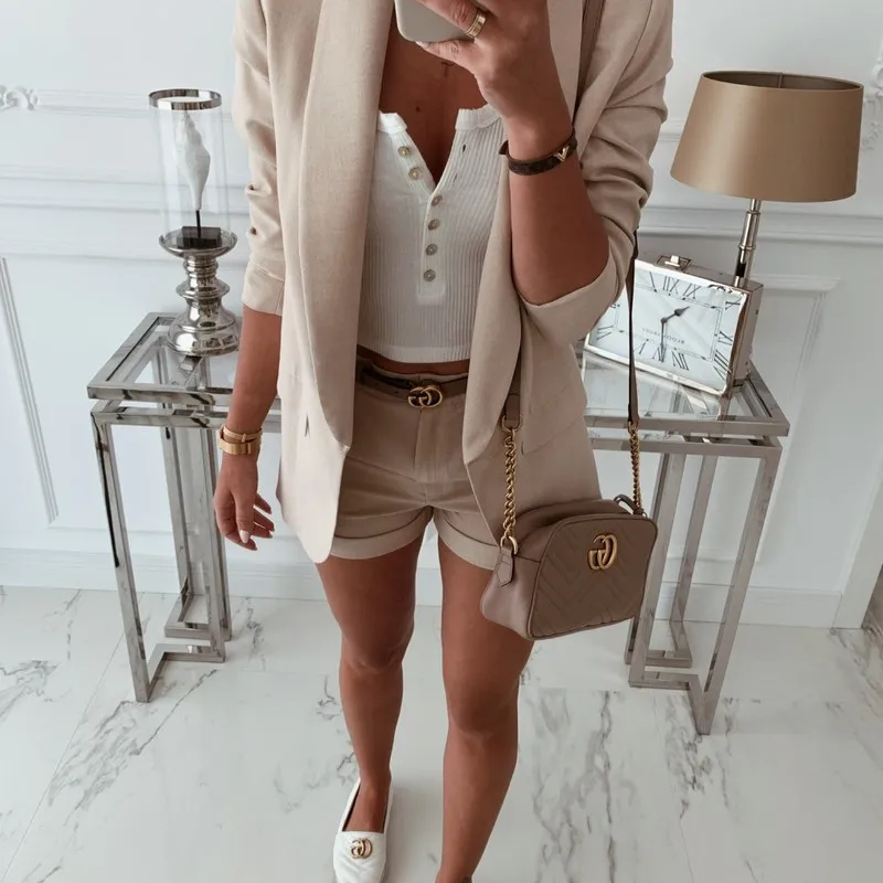 Large size Women's Blazers autumn hot Slim long sleeve solid color fake pocket lapel high quality blazer women's outerwear | Женская