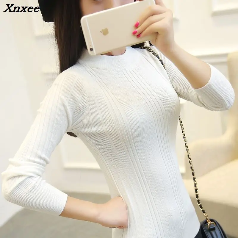 Korean new Turtleneck Shirt half female short sleeved turtleneck sweater slim thickening Xnxee | Женская одежда