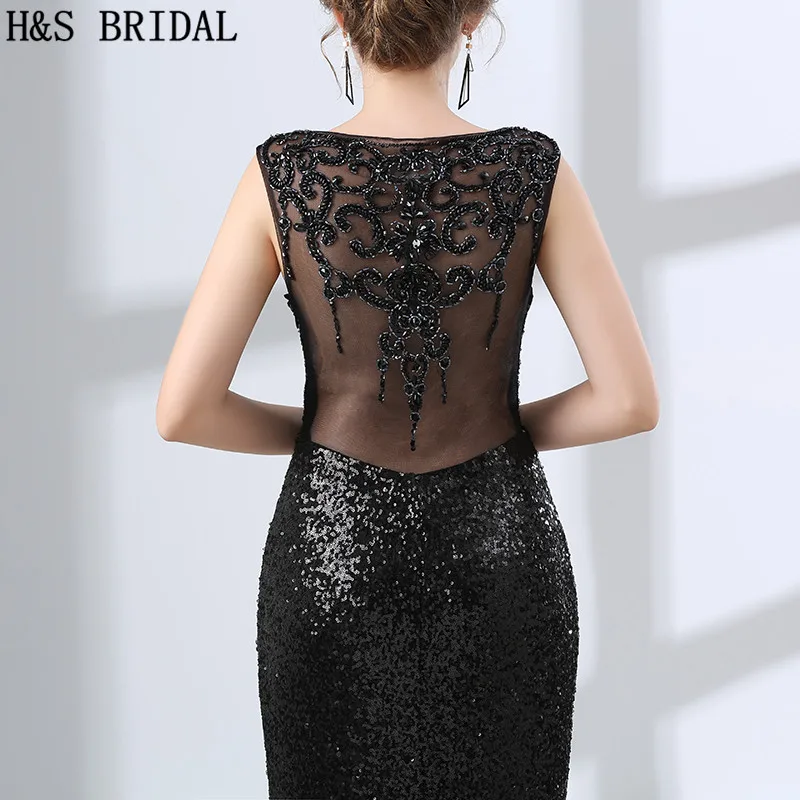 H&S BRIDAL Black Mermaid evening dresses long sequined party gown Sexy Back dress new year for Women | Свадьбы и торжества