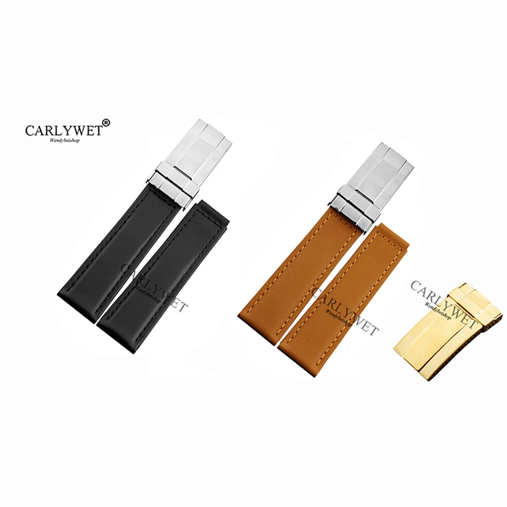 CARLYWET 19 20 мм винтажные черные коричневые часы из натуральной телячьей кожи