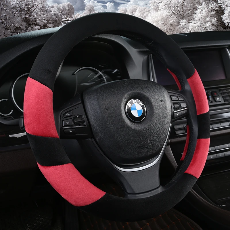 

M 37-38cm Car Steering Wheel Covers Winter Warm Soft Short Plush Styling Universal Interior Accessories Car-styling