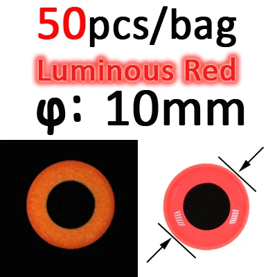 50pcs 10mm Red ICERIO 50 шт. светящиеся 3D эпоксидные рыбные глаза для завязывания мух стример приманка джиг приманка изготовление материала - Цвет: 50pcs 10mm Red
