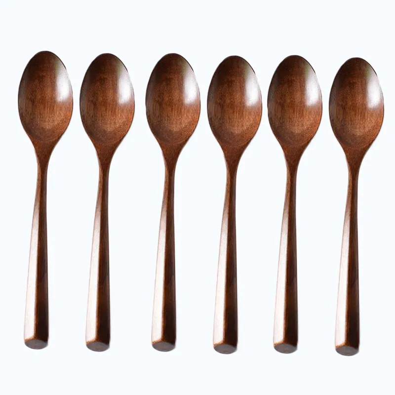Brown spoon Деревянная вилка совок набор столовых приборов креативный ребенок японское Домашнее использование столовая посуда простой набор вилок для ужина и супа ложки столовые приборы 6 шт./компл - Цвет: Brown spoon