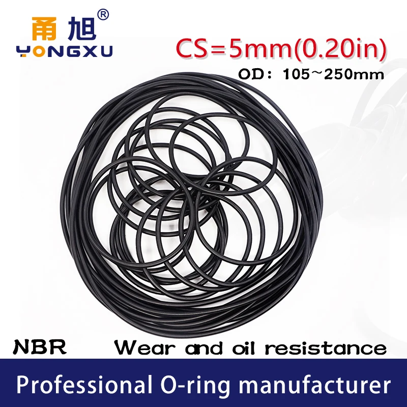 

Black NBR Sealing O Ring CS5mm OD105/110/115/120/125/130/135/140/145/150/250*5mm NBR Gasket Mechanical Sealing Rubber Oil Rings