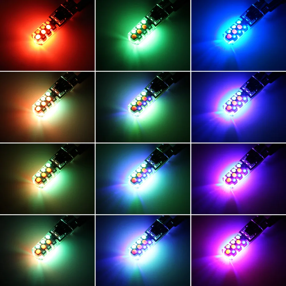 Мигающий светодиодный T10 RGB автомобильный габаритный фонарь 12V W5W 194 168 RGBW COB Авто
