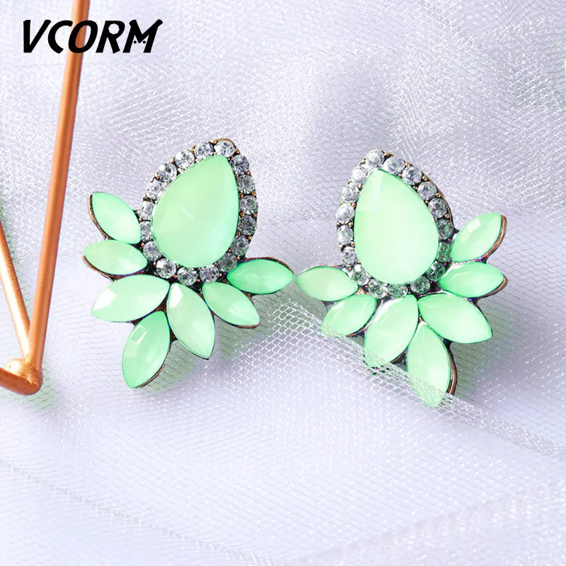 Green VCORM новые корейские модные длинные висячие серьги с кристаллами для женщин массивные классические геометрические висячие серьги хорошее ювелирное изделие подарок - Окраска металла: Green