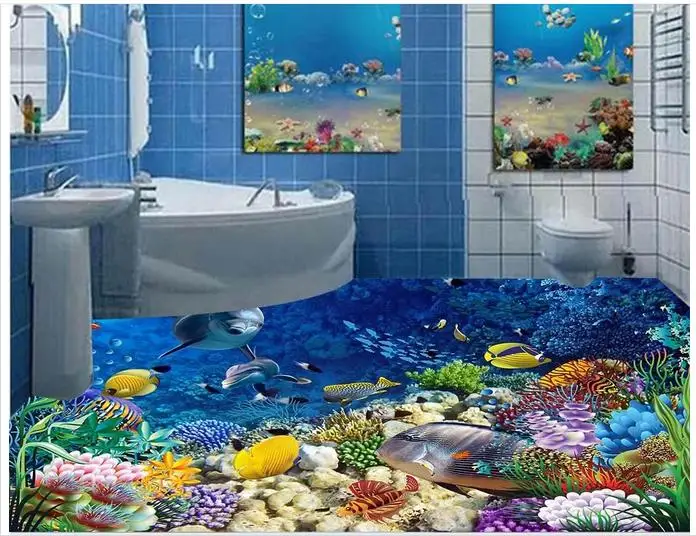 3d wallpaper custom flooring painting room murals underwater dolphin floor tile photo wallpaer | Обустройство дома