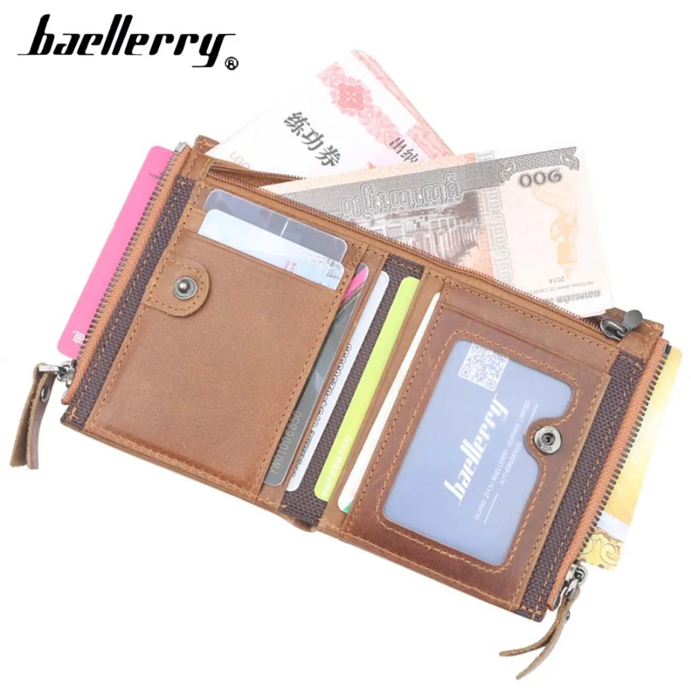 Мужские кошельки baellerry из натуральной коровьей кожи с двойной молнией держатель