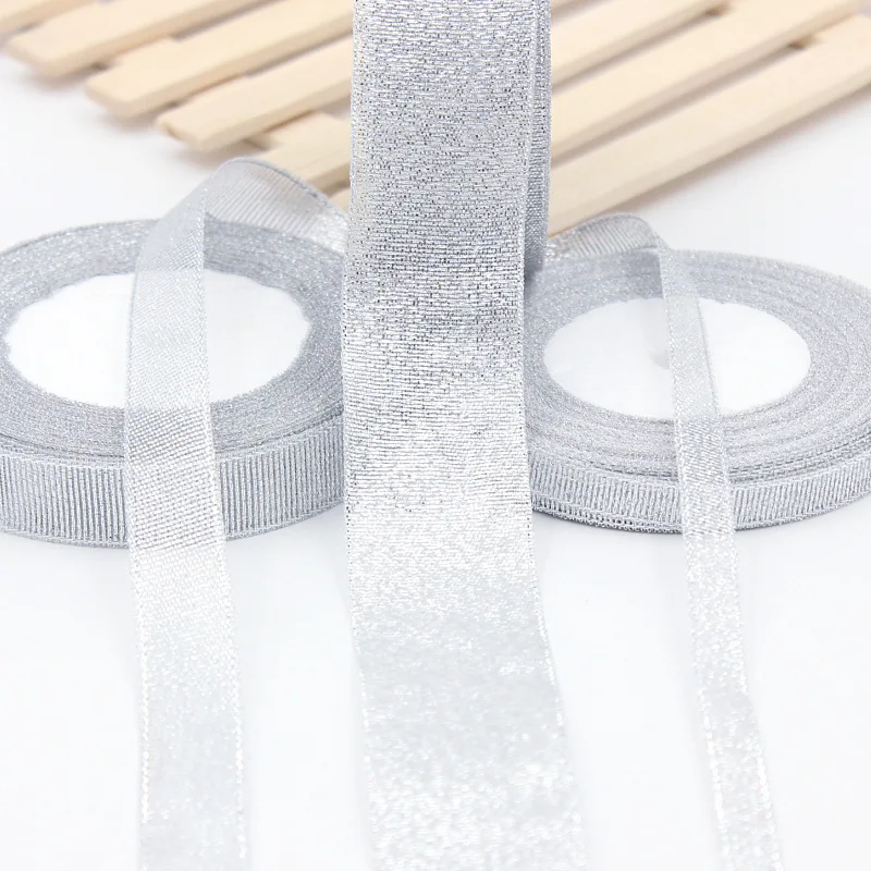Атласная Серебряная лента длиной 25 ярдов украшение для вечеринки дома свадьбы