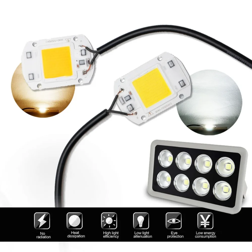 Vacamm Smart IC высокомощный светодиодный COB Чип 20 Вт 30 50 110 В 220 DIY прожектор теплый