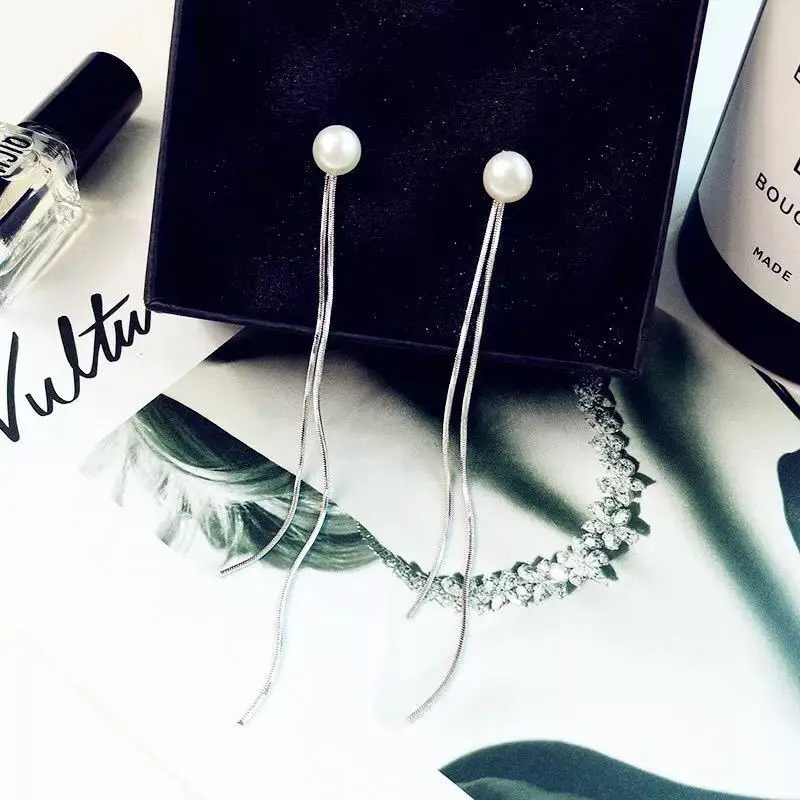 MDNEN Новые серебряные серьги с жемчугом висячего типа, корейская мода, длинные серьги для женщин, украшение.