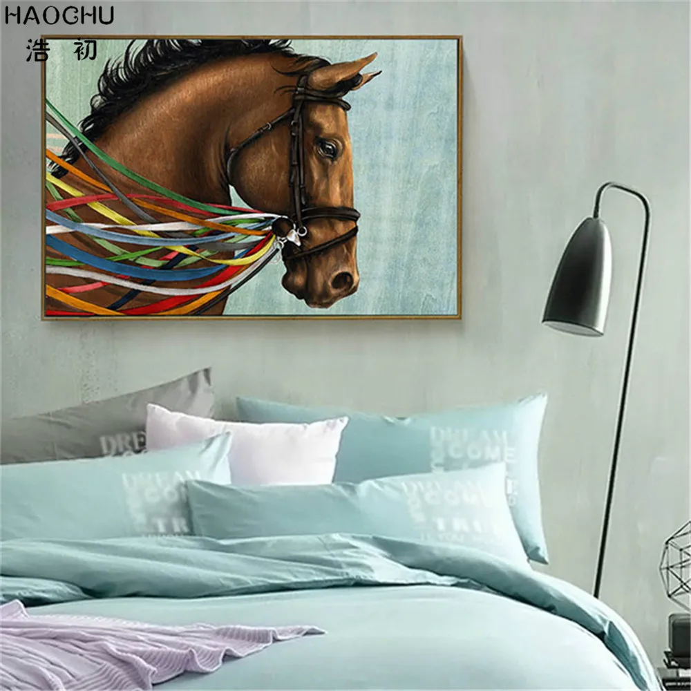 HAOCHU Новый китайский стиль лошадь фрески настенное Искусство Холст Живопись