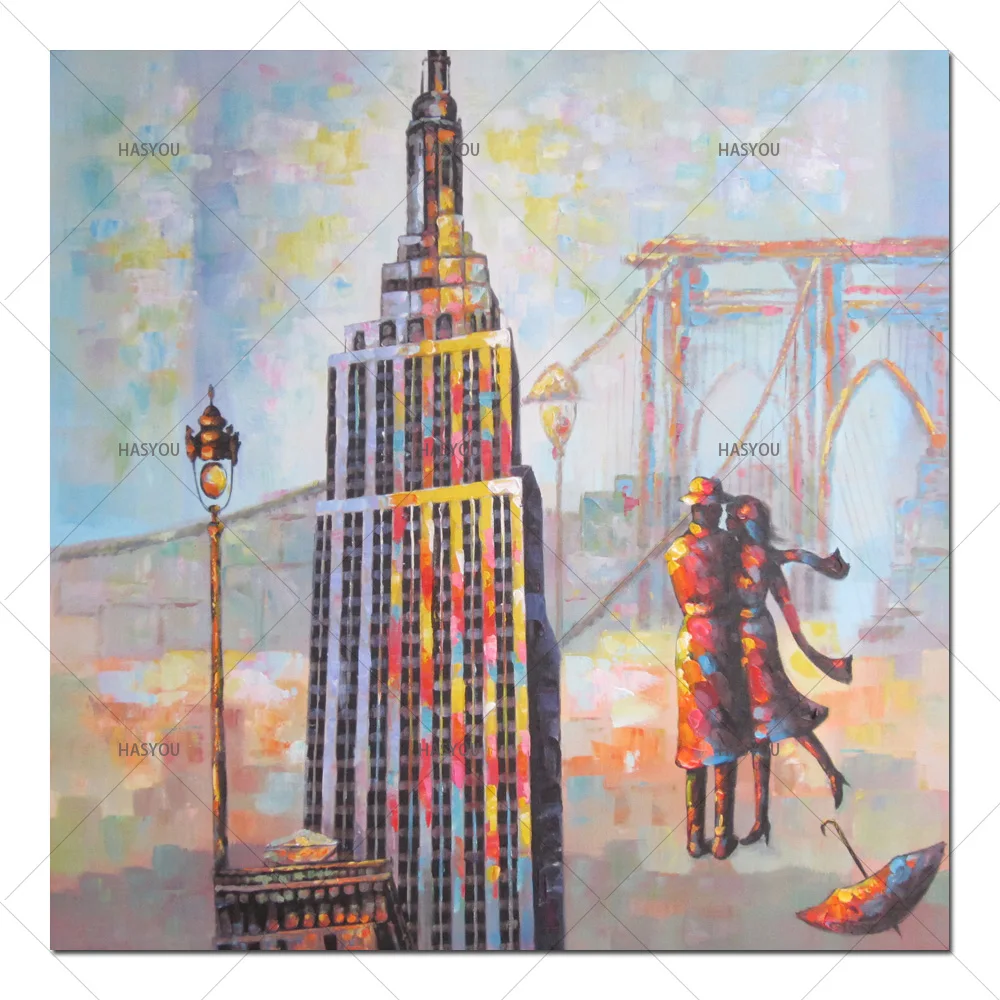 Большой город здание ручной картина маслом Ручная роспись рисунок раскраска