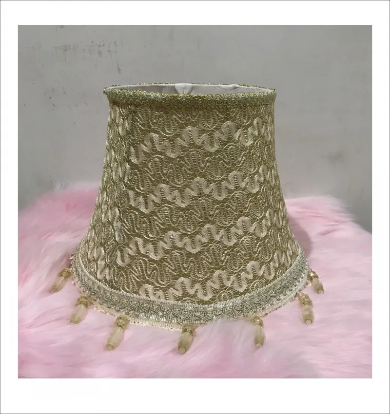 Лампа E27 в стиле арт-деко 30 см кружевной круглый абажур из золотой ткани с узором