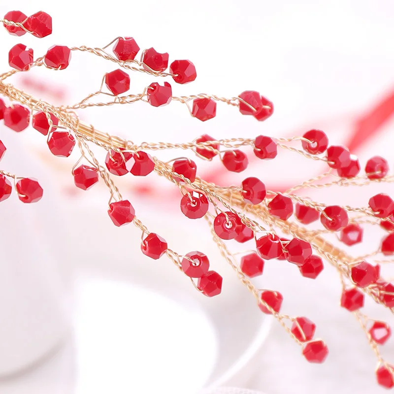 Gold Color Hairbands Red Crystal Bridal Women Hair Jewelry Accessories Wedding Bride Decoration Ornament | Украшения и аксессуары
