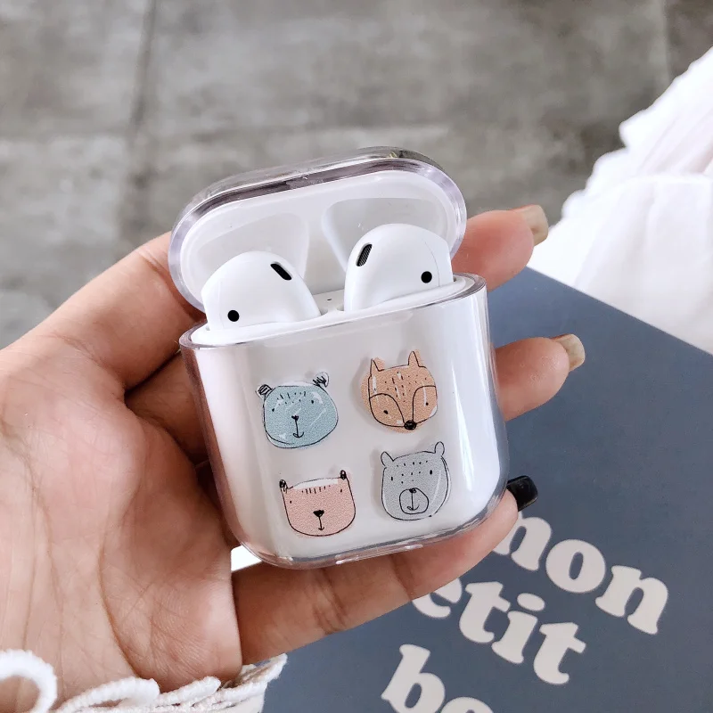 Прозрачные Жесткие ПК Чехлы для AirPods чехол милый мультфильм защитный Bluetooth