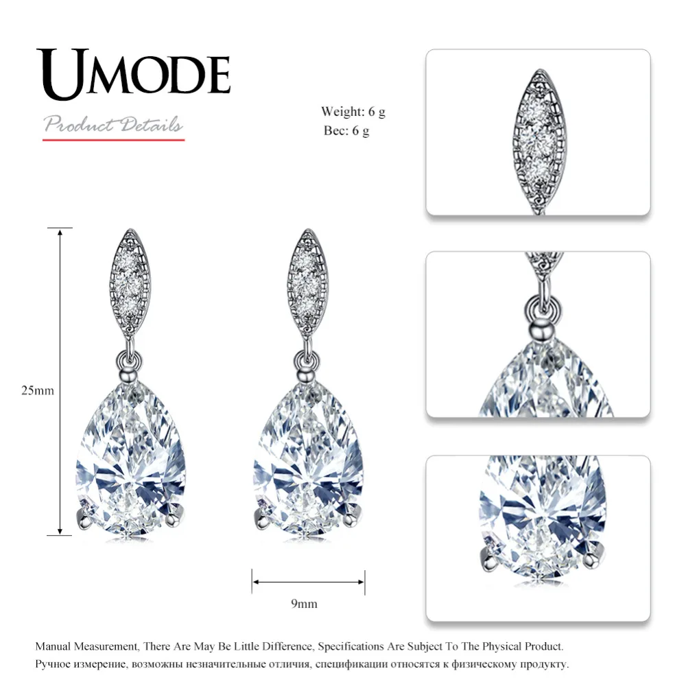 UMODE, модные серьги-капли белого золота для женщин, CZ цирконий хрустальные серьги Orecchini, модные ювелирные изделия, Anillos Mujer Femme AUE0097 - Окраска металла: UE0379