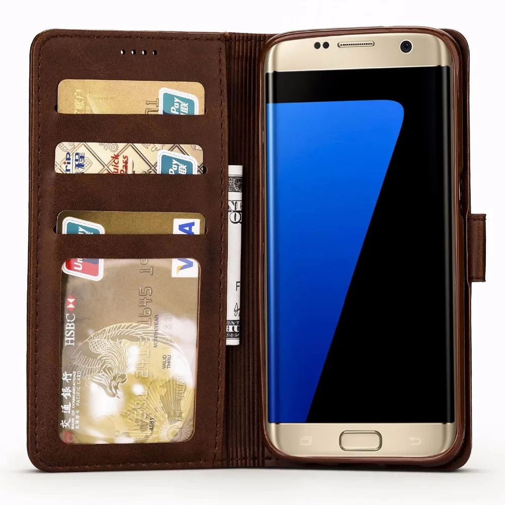 Роскошный чехол-Кошелек из искусственной кожи для Samsung Galaxy S7 Edge держатель карт