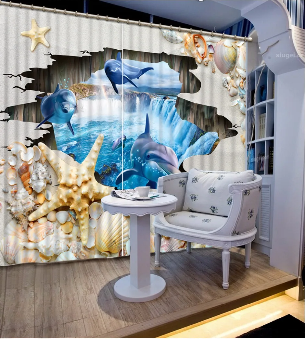 Printing Photo Curtains beach shell For Living Room Modern Hotel Bedroom 3D Curtain Blackout Drapes Home Decor | Дом и сад