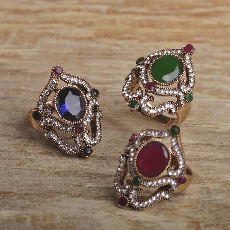 Blucome New Turkish Style Green Flower Wide Ring Resin Crystal Women Engagement Rings Wedding Party Finger Accessories Bijoux | Украшения и