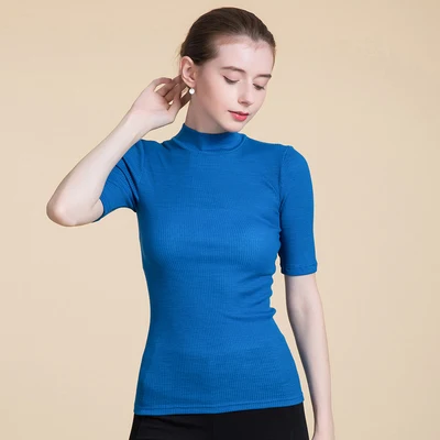 Royal Blue Женская шерстяная рубашка, шерсть, короткий рукав, водолазка, рубашка для женщин,, Осень-зима, джемпер, черный - Цвет: Royal Blue