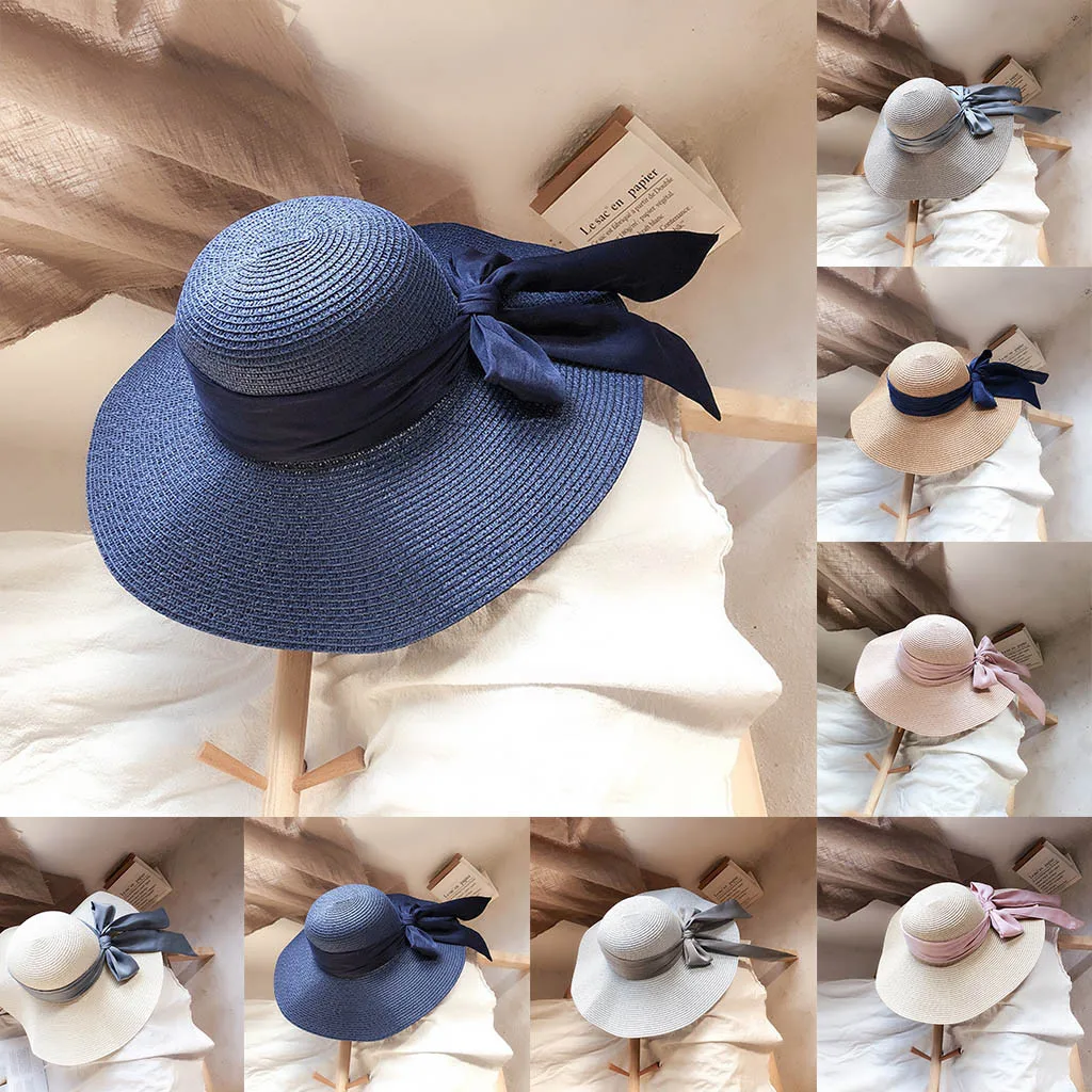 Однотонная Соломенная Панама женская летняя пляжная шляпа с козырьком Sombrero