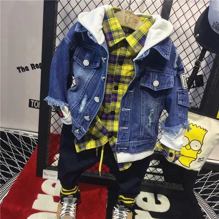 

3 шт., хлопковая кофта с капюшоном + футболка + джинсы для мальчиков 2-6 лет