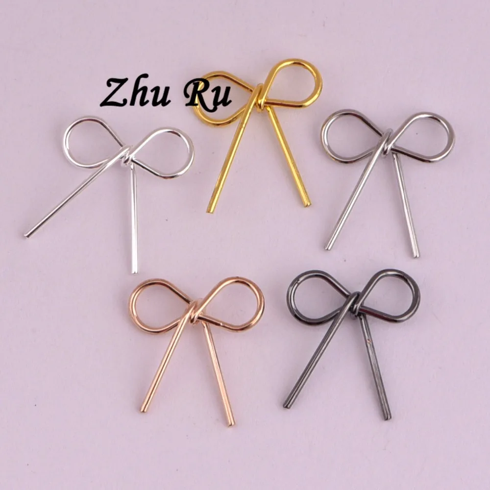 ZHU RU 10pcs/lot 11*12mm Wholesale Useful Findings Round copper wire tie bow Shaped Handmade jewelry material fit bag clothes | Украшения и