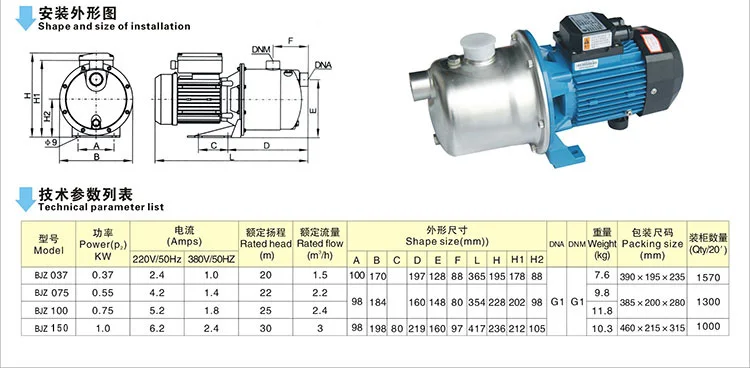 220 v/380 v BJZ037 Электрический 370 w погружной водяной насос из нержавеющей стали