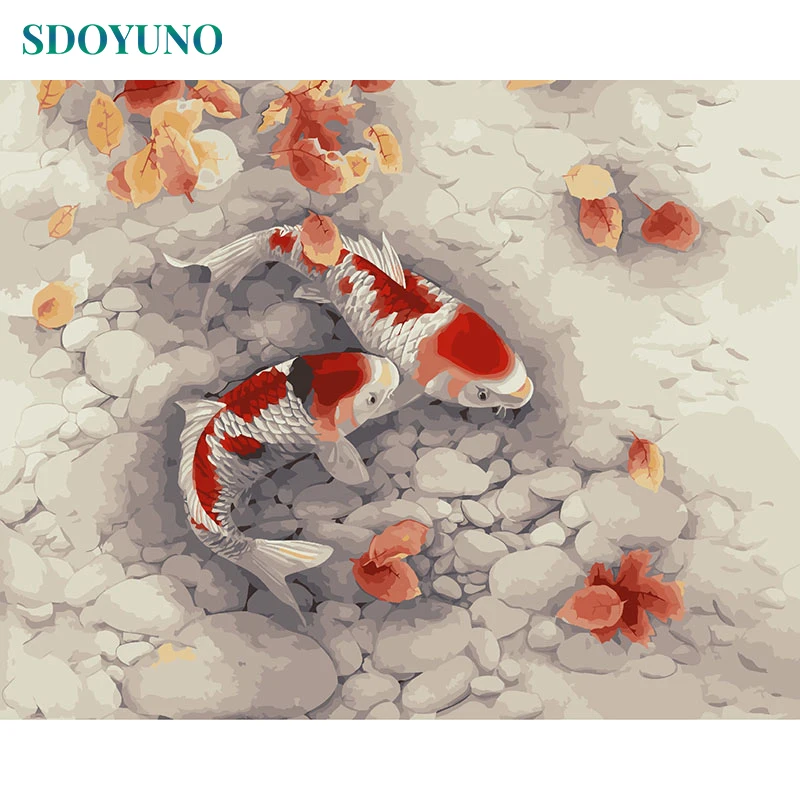 

SDOYUNO Frame DIY Painting By Numbers Kits Goldfish Animal Abstract Modern Wall Art Canvas Painting Unique Gift For Home Decor