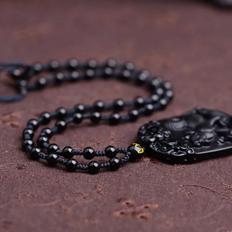 Натуральная Подвеска из черного обсидиана резной китайский талисман Зодиак