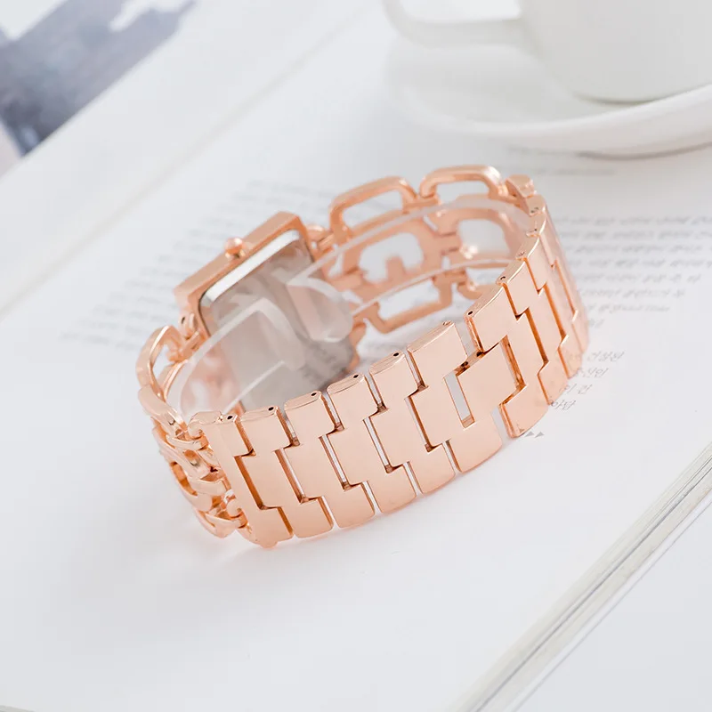 Роскошные золотые и серебряные женские кварцевые часы со стразами квадратным