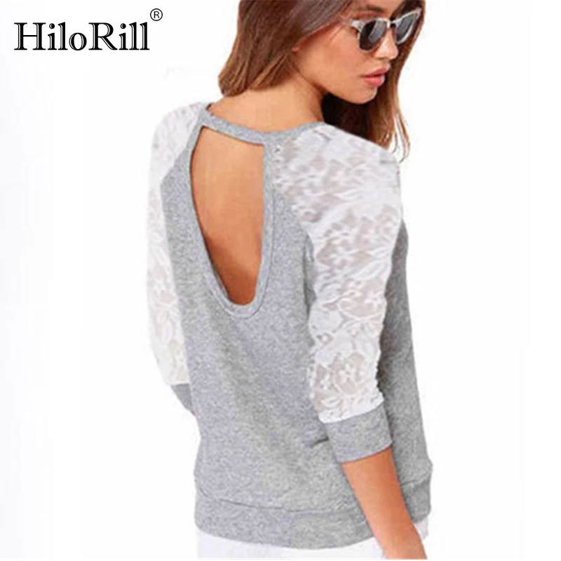 

HiloRill Women Sweatshirts 2020 Spring Casual Long Sleeve Hoodies Lace Backless Hoodies Sweatshirts Pullover Top Sudaderas Mujer