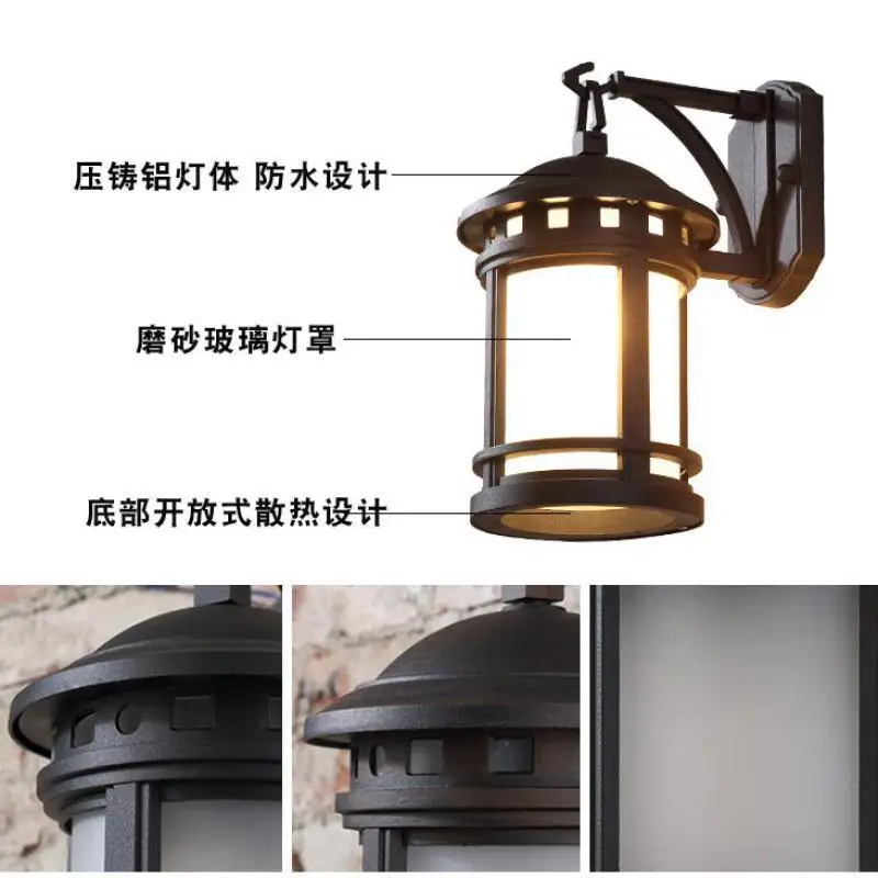 Square Antique aluminum garden Lighting glass lantern Retro LED outdoor wall sconce E27 Waterproof led fixture Courtyard Light | Лампы и