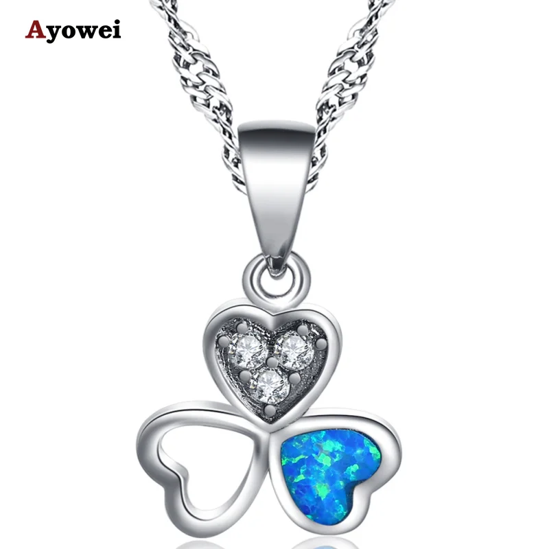 

Ayowei For best friend gift White crystal blue Fire Opal silver plated Pendant Necklaces Fashion Jewelry OP799A